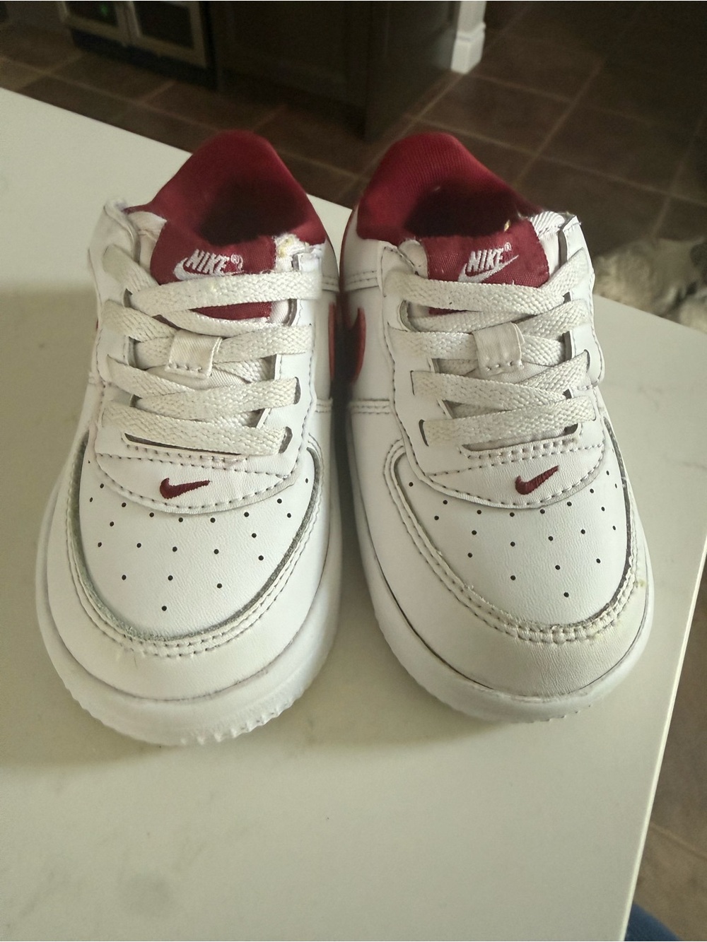 Nike Kids White Sneakers with Maroon Accents